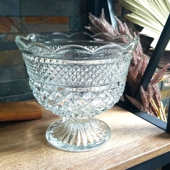 Anchor Hocking Dining Anchor Hocking Wexford Trifle Bowl Criss Cross Diamond Pattern Footed